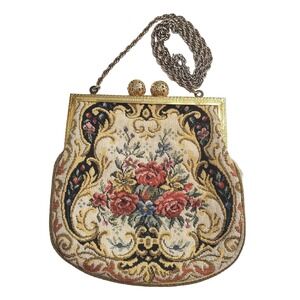 Vintage 60s Harry Rosenfeld Kiss Clasp Tapestry Clutch Purse Made In W. Germany